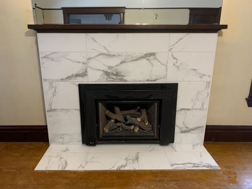 Standard size fireplace.