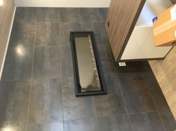 Fireplace dentist lobby wall.