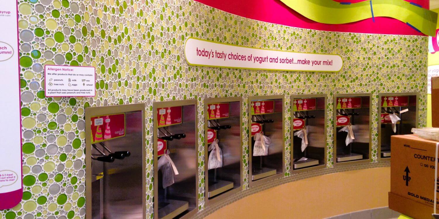 Menchie's Yogurt green bubble mosaic tile wall in Dublin, CA.