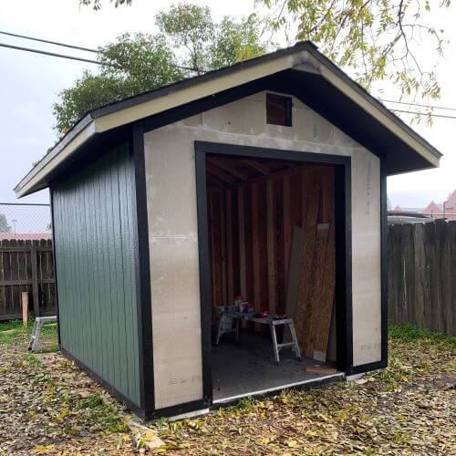HardieBacker on shed with trim.