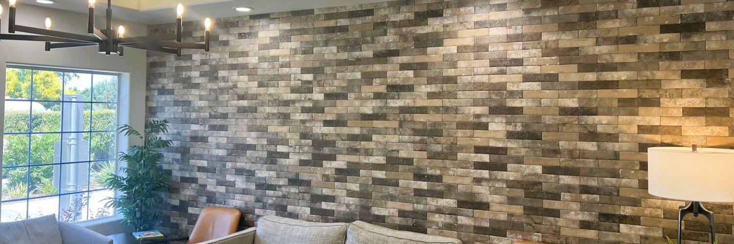 Brown colorway thin brick accent wall.