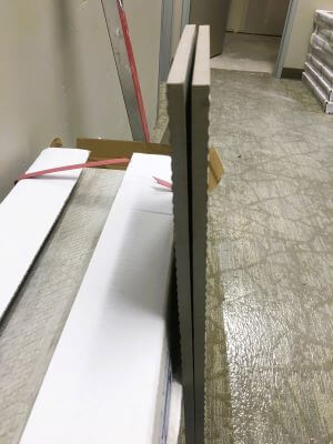 Warped wood plank tiles.