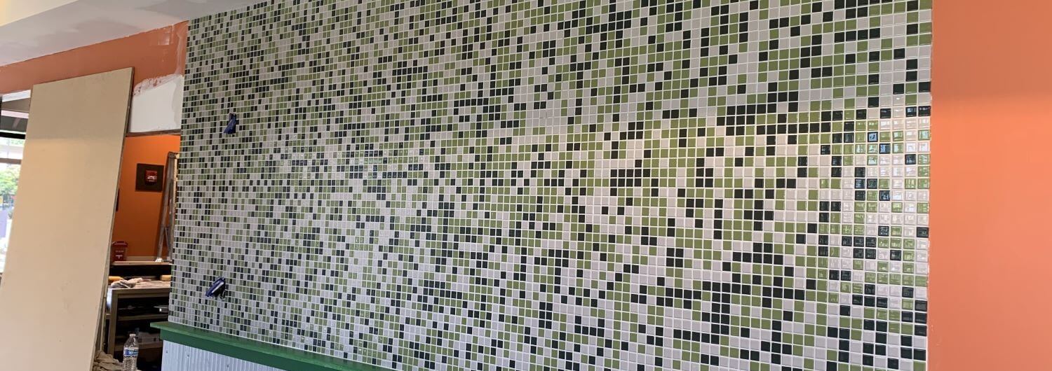 Stockton Wingstop remodel mosaic wall tile.